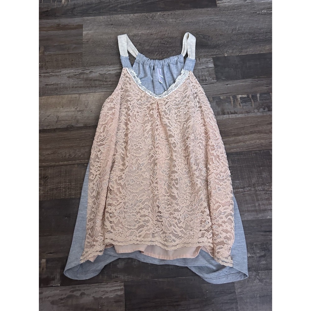 Xhilaration Women's Pink/Gray Floral Lace-Accent Sequin Camisole Top Size M